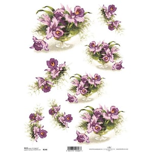 Mauve bloemenbloemen rijstpapier ITD A4 rijstpapier Mulberry papier voor decoupage 210 x 297 mm Gratis post in VK