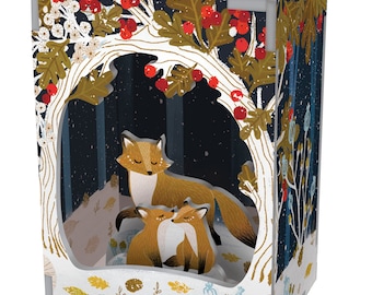 Wild Wood Hideaway Fox and Cubs Pop & Slot Diorama Christmas Decoration Roger la Borde