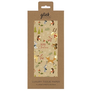 Christmas in the Wood Wild Animals Glick Carta da regalo velina 4 fogli 50 x 75 cm piegati in una confezione di violoncello