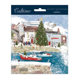 Harbour in the Snow Seaside Caltime Advent Calendar Card 160 x160mm with Envelope and 24 little doors to open