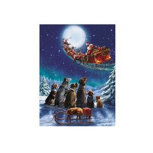 Santa und Hunde Weihnachtsfreunde Medici Adventskarte 151 x 203 mm mit Umschlag und 24 Türchen zum Öffnen