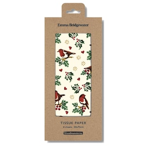 Carta da regalo natalizia Little Robin di Emma Bridgewater, 4 fogli 50 x 70 cm piegati delicatamente