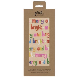 MERRY & BRIGHT KRAFT Christmas Glick 4 fogli di carta da regalo velina 50 x 75 cm