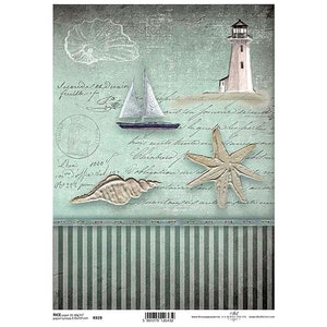 Lighthouse with Boat and Seashell ITD A4 Rice Paper Mulberry Paper for Decoupage 210 x 297 mm Free Post in UK