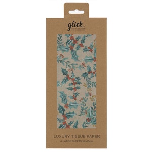 Carta da regalo Holly Christmas Glick Tissue 4 fogli 50 x 75 cm piegati in una confezione