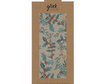 Papier d'emballage de soie Holly Christmas Glick 4 feuilles 50 x 75 cm pliées en un paquet