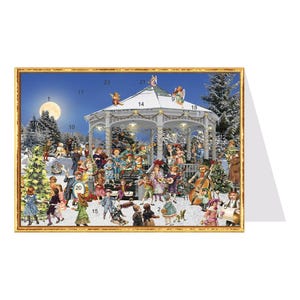 Muziektent Richard Sellmer Verlag Traditionele Duitse adventskalenderkaart 105 x 155 mm met envelop en 24 deurtjes om te openen