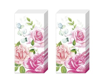 Beverley White Pink Roses Novelty Tissues 2 packs of 10 IHR Tissues 4 ply 20 cm square