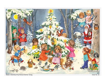 Snowscene Children Around Tree Richard Sellmer 297 x 210 (A4) Glitter & Translucent Windows Traditional German Advent Calendar