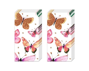 Nathalie Pink Butterflies Tissues 2 packs of 10 IHR Tissues 4 ply 20 cm square