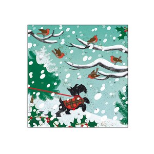 Snow Scottie Dog en Robins adventskalenderkaart 160 x 160 mm Caltime met envelop met envelop met envelop en 24 kleine deurtjes om te openen