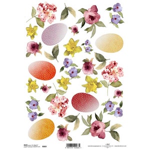 Paaseieren Bloemen Kippen ITD A4 Rijstpapier Moerbeipapier voor decoupage 210 x 297 mm Gratis post in Groot-Brittannië