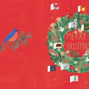 Kerstkrans adventskalenderkaart met envelop 170 x 120 mm Roger la Borde 24 kleine deurtjes om te openen