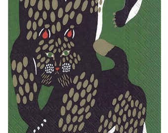 Marimekko Ilves Green Cat Leopard IHR Paper Table Napkins 33 cm square 3 ply lunch napkins