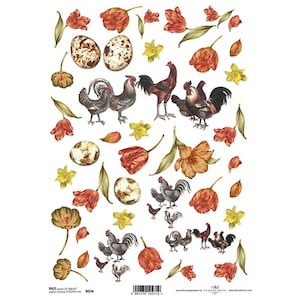 Pasen Lentebloemen en Kippen ITD A4 Rijstpapier Mulberry Papier voor Decoupage 210 x 297 mm Gratis Post in UK
