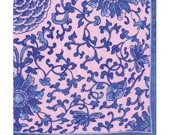 Indigo Garden Niebieskie/Różowe Serwetki Papierowe Caspari Koktajlowe 25 cm Opakowanie 20 szt. 3-warstwowe