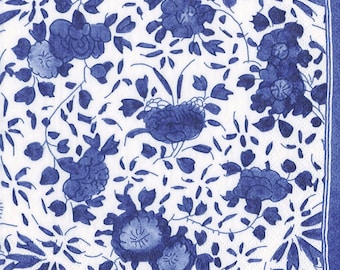 Caspari Blue Delft Flowers Paper Table Napkins 33 cm square 3 ply lunch napkins