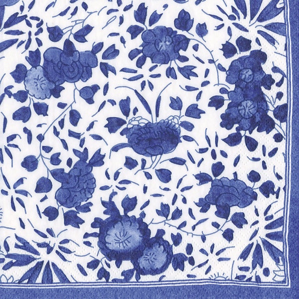 Caspari Blue Delft Flowers Paper Table Napkins 33 cm square 3 ply lunch napkins