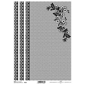 Zwart en wit kanten ontwerp met bloemen Rijstpapier ITD A4 Rijstpapier Moerbeipapier voor decoupage 210 x 297 mm Gratis post in VK