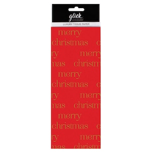 Merry Christmas Red Gold Glick Carta da regalo velina 4 fogli 50 x 75 cm piegati in una confezione
