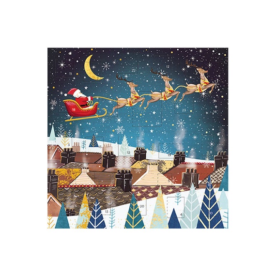 Santa Sleigh Over Blue Starry Night Earrings Santa Sleigh Over Blue Starry Night Earrings