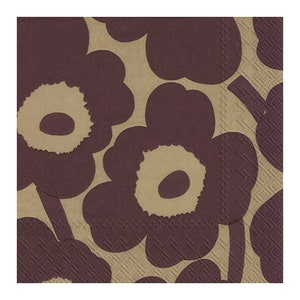 Marimekko UNIKKO Lino Bordeaux Fiori Tovaglioli da Tavolo di Carta 33 cm quadrati 3 strati Tovaglioli da pranzo