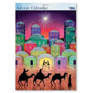 We Three Kings Nativity Silhouette Religious Advent Calendar 31.5 x 41 cm Caltime with 24 doors to open on the countdown to Christmas