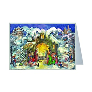 Kerststal Richard Sellmer Verlag Traditionele Duitse adventskalenderkaart 105 x 155 mm met envelop en 24 deurtjes om te openen