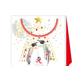Louise Tiler Penguins Christmas Small Bag - S Size: 130 x 130 x 70mm ribbon