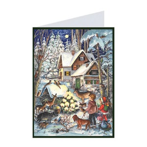 Sneeuwtafereel Richard Sellmer Verlag Traditionele Duitse adventskalenderkaart 105 x 155 mm met Env en 24 kleine deurtjes om te openen