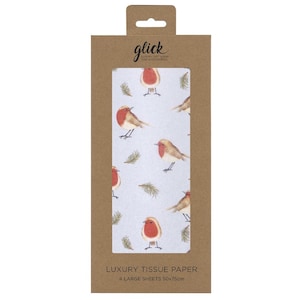 ROBINS SILVER Christmas Glick 4 fogli di carta da regalo velina 50 x 75 cm