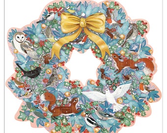 Traditional Christmas Wreath Die Cut Animal and Bird Caltime Advent Calendar 434 x 375 mm
