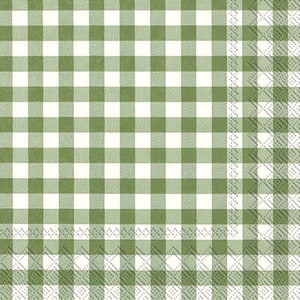 Tovaglioli di carta Taverna Dark Green White Check IHR, quadrati da 33 cm, 3 veli, per il pranzo