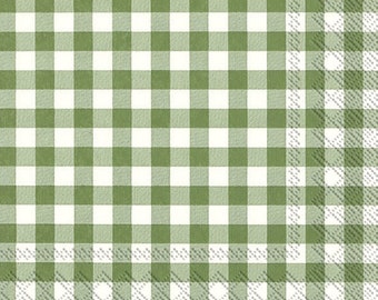 Taverna Dark Green White Check IHR Paper Table Napkins 33 cm square 3 ply lunch napkins
