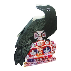 Biglietto d'auguri 3D Crown Jewels Raven London Judy Lumley con busta dall'opera d'arte Lino Cut