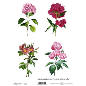 4 roze bloemen ITD A4 rijstpapier moerbeipapier voor decoupage 210 x 297 mm gratis post in VK
