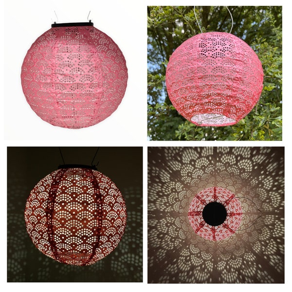 Solar Lantern with rechargeable battery - 1 x Round 20 cm Pink Japanese fans