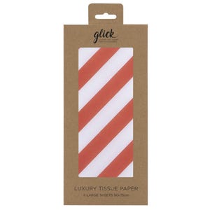 CANDY CANE Red Stripe Christmas Glick 4 fogli di carta da regalo velina 50 x 75 cm