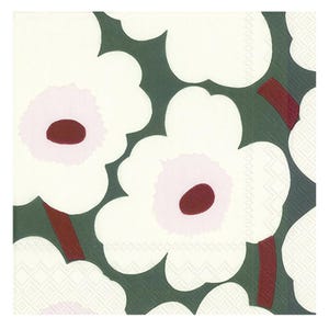 Marimekko Unikko Green Cream Floral IHR Paper Table Napkins 33 cm square 3 ply lunch napkins