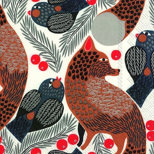 Marimekko KETUNMARJA White Bird Fox Tovaglioli di carta da tavola quadrati da 33 cm, tovaglioli da pranzo a 3 veli