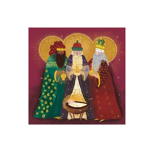 Drie Koningen Vierkante Medici Adventskaart 153 x 153 mm met envelop en 24 kleine deurtjes om te openen