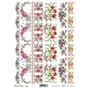 Roze Streep Bloemen ITD A4 Rijstpapier Mulberry Papier voor Decoupage 210 x 297 mm Gratis Post in UK
