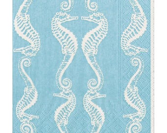 Serwetki koktajlowe papierowe Seahorses Robin'S Egg Caspari 25 cm, 20 szt., 3-warstwowe