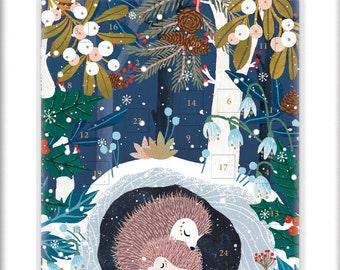 Hedgehogs Wild Wood Hideaway Advent Calendar Card with envelope 170 x 120mm Roger la Borde 24 little doors to open
