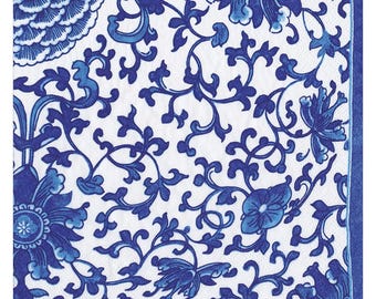 Serwetki stołowe Indigo Garden Blue White Caspari, kwadratowe, 40 cm, 3-warstwowe, obiadowe