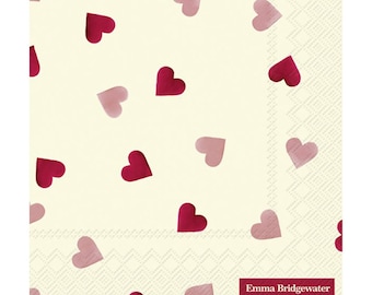 Servilletas de papel Emma Bridgewater Pink Hearts Cream IHR de 33 cm y 3 capas para el almuerzo.