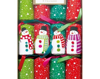 Caspari Pom Pom Snowmen Christmas Crackers - 8 x 10 inch Crackers