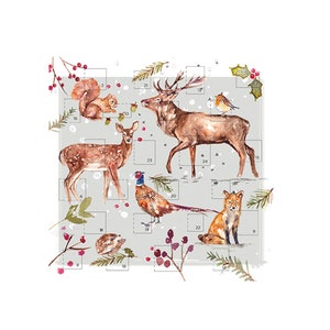 Winter Wildlife vierkante adventskaart 153 x 153 mm met envelop en 24 kleine deurtjes om te openen