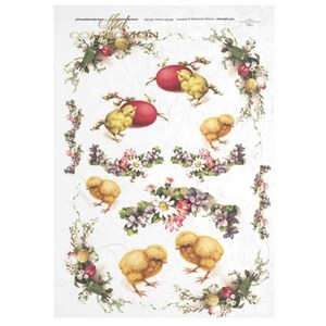 Fiori primaverili rosa, uova di Pasqua e pulcini Carta di riso ITD A4 Carta di gelso per decoupage 210 x 297 mm Spedizione gratuita nel Regno Unito