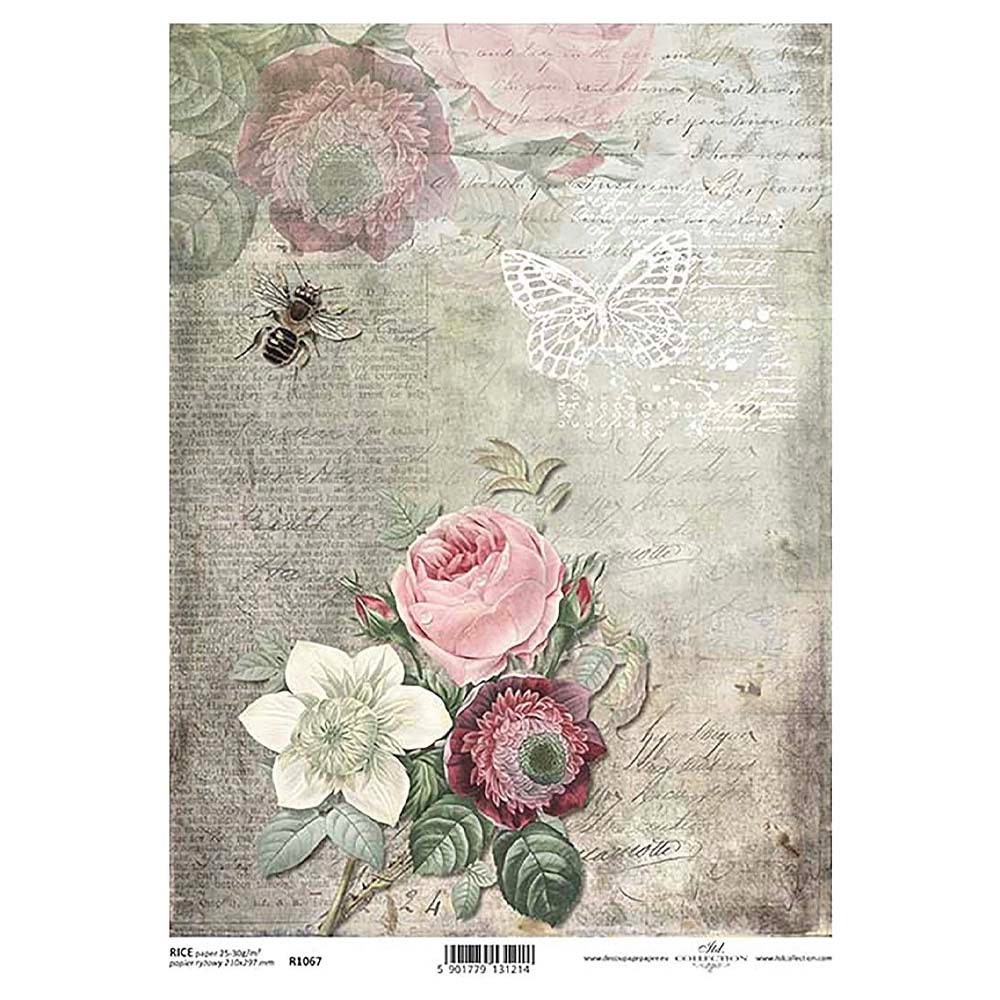 Pink Rice Paper Pink Old Fashioned Floral Rice Paper ITD A4 Rice Paper Mulberry Paper ...